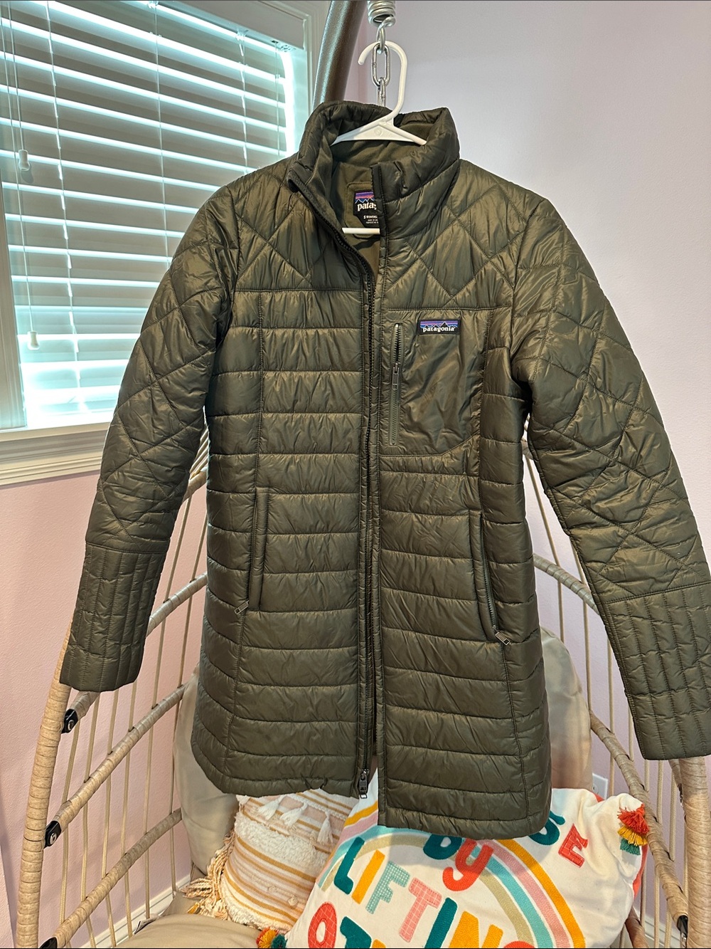 Patagonia Olive Quilted Long Puff Jacket